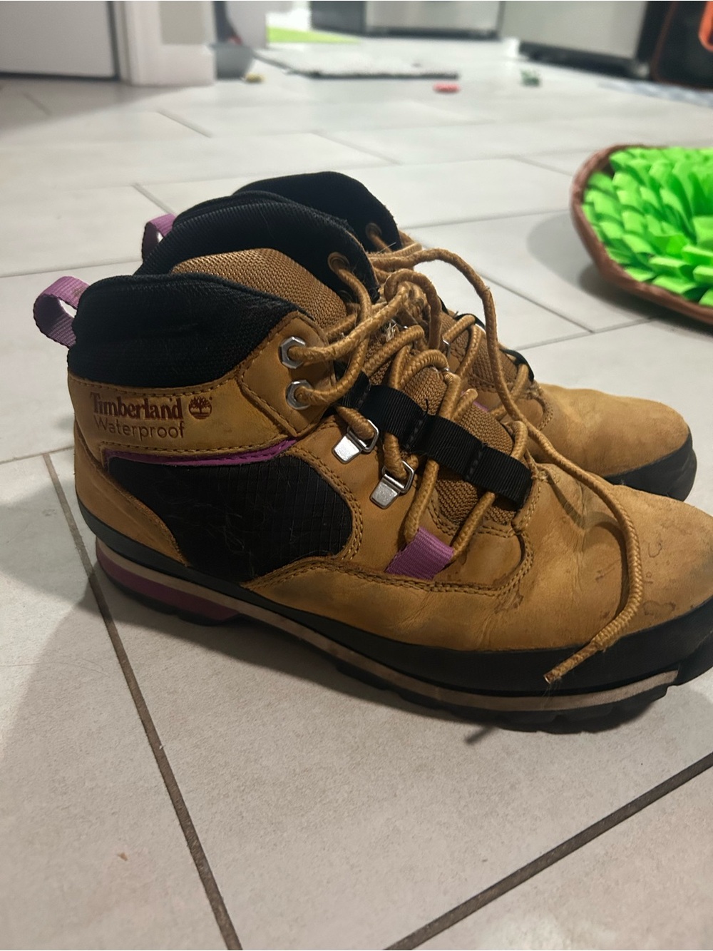 Timberland Wheat and Purple Women’s Lace-Up Waterproof Boots